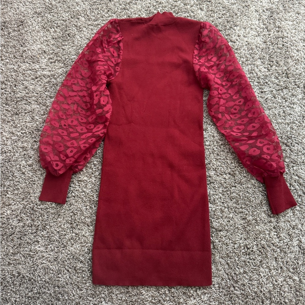 Elegant Red Mini Dress with Sheer Sleeves
